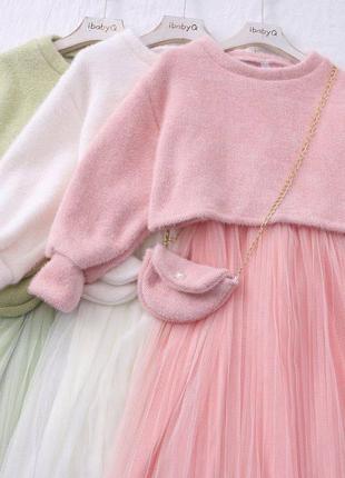 Комплект трійка: сукня, светр та сумочка