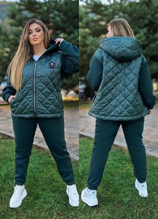 Теплый женский спортивный костюм на флисе с плащевкой