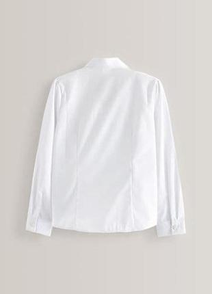 Белый&nbsp;-&nbsp;школьная блузка с кружевной отделкой с длинным рукавом (3-14 лет)2 фото