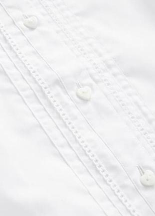 Белый&nbsp;-&nbsp;школьная блузка с кружевной отделкой с длинным рукавом (3-14 лет)5 фото