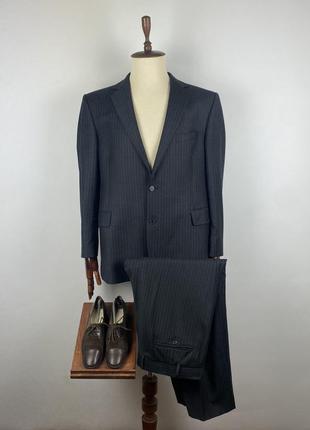 Мужской шерстяной деловой костюм в полоску ermenegildo zegna wool dark gray striped suit