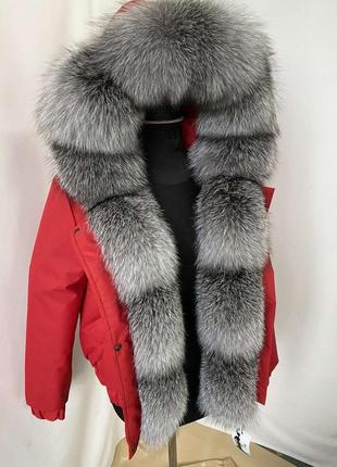 Зимняя куртка, бомбер с натуральным трендовым мехом bluefrost блюфрост в серебристой расцветке2 фото