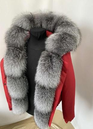 Зимняя куртка, бомбер с натуральным трендовым мехом bluefrost блюфрост в серебристой расцветке7 фото