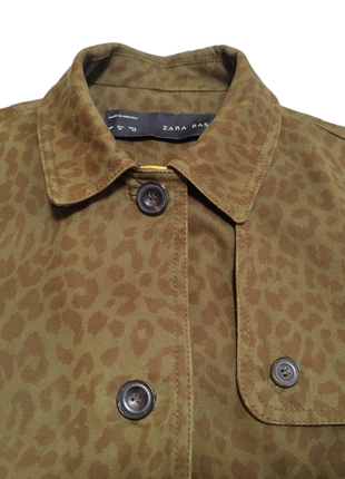 Тренч zara basics womens green brown glen military trench coat leopard print