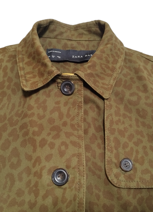 Женский тренч/ плащ zara basic womens green brown glen military trench coat leopard print