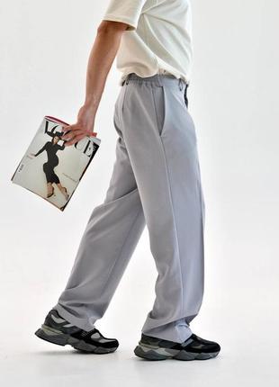 Мужские серые широкие брюки мом бананы классические брюки сірі чоловічі брюки широкі штани3 фото