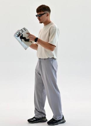 Мужское серое широтовое брюки мом бананы классичневое брюки серые мужские брюки широкие брюки6 фото