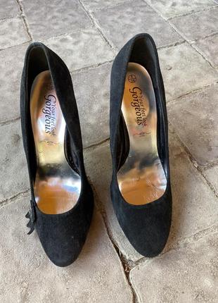 Туфли на каблуке, черные, натуральный замш, 38 размер