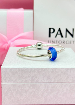 Серебряный шарм голубое мурлыкано пандора pandora
