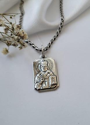 Серебряная икона ладанка св. николай чудотворец черненное серебро 925 пробы  3070ч 4.10г1 фото