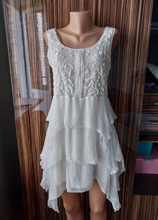 Белое натуральное платье с кружевом zara1 фото