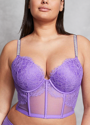 Корсетный топ кружево с пуш-апом со стразами сиреневый shine strap lace push-up corset top