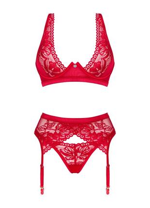 Lacelove red set obsessive красный комплект белья с поясом для чулок7 фото