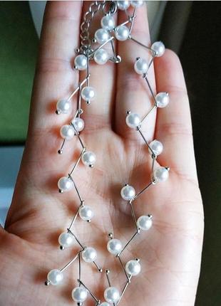 Чокер ожерелье жемчуг серебристое на шею6 фото