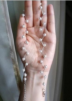 Чокер ожерелье жемчуг серебристое на шею4 фото