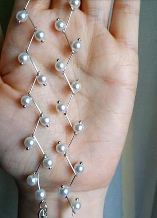 Чокер ожерелье жемчуг серебристое на шею7 фото