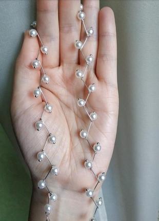 Чокер ожерелье жемчуг серебристое на шею8 фото