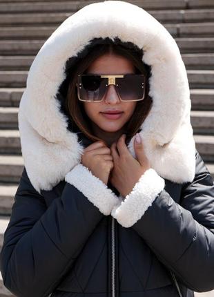 Куртка женская зимняя с капюшоном и мехом размеры: 42-524 фото