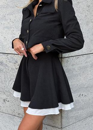 Черный классический вельветовый костюм пиджак жакет и шорты юбка3 фото