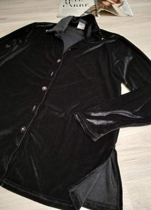Стильная базовая чёрная велюровая рубашка блузка8 фото