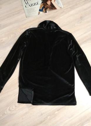 Стильная базовая чёрная велюровая рубашка блузка9 фото