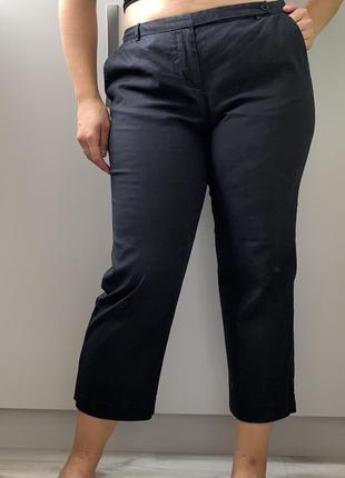 Черные укороченные льняные прямые брюки1 фото