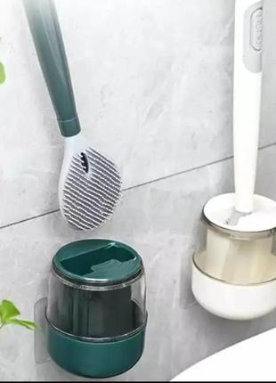 Ершик щетка для унитаза силиконовая с дозатором для моющего и настенным держателем toilet brush