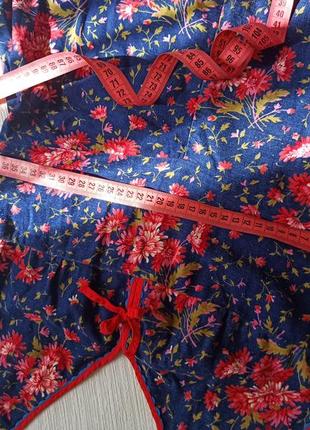 Платье украинская в цветах синее розовое старинное платье до колен на бретелях качественно натуральное8 фото