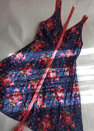 Платье украинская в цветах синее розовое старинное платье до колен на бретелях качественно натуральное9 фото
