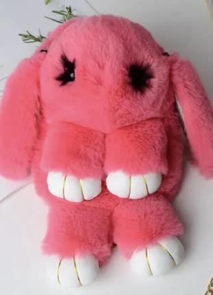 Пухнастий  розовой рюкзак кролик1 фото