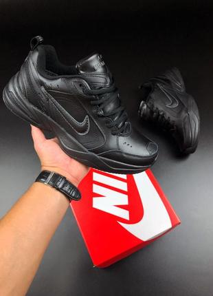 Зимові кросівки термо nike air monarch black / шикарні шкіряні кросівки найк для активного відпочинку