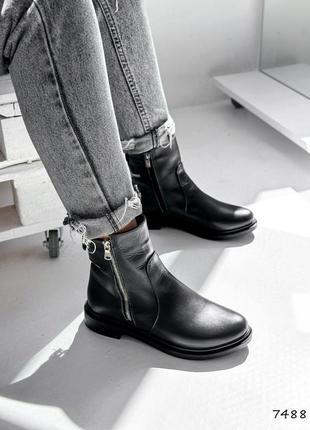 Распродажа натуральные кожаные демисезонные черные ботинки на байке2 фото