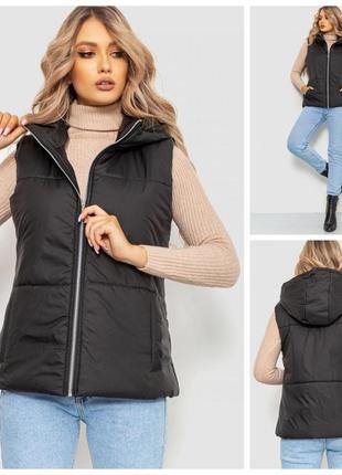 Жилет жіночий однотонний з капюшоном колір чорний