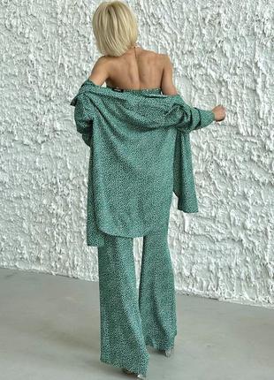 Костюм тройка летний с брюками палаццо зеленый2 фото