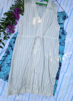 Супер батал!лёгкое натуральное кремовое платье в полоску,60-62раз