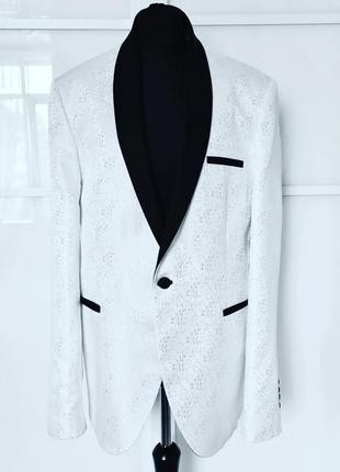 Невероятный элегантный роскошный прекрасный стильный изысканный винтажный белый пиджак смокинг ретро винтаж унисекс2 фото
