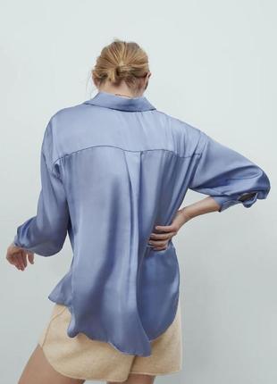 Блакитна атласна блуза zara, блуза-сорочка zara голуба3 фото