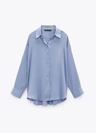 Блакитна атласна блуза zara, блуза-сорочка zara голуба2 фото