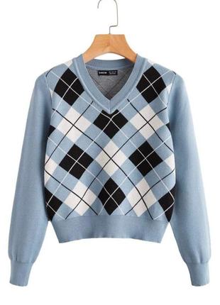 Свитер🔹полувер 🔹джемпер с узором ромб,  в стиле винтаж* харадзюку shein(размер 34-36)