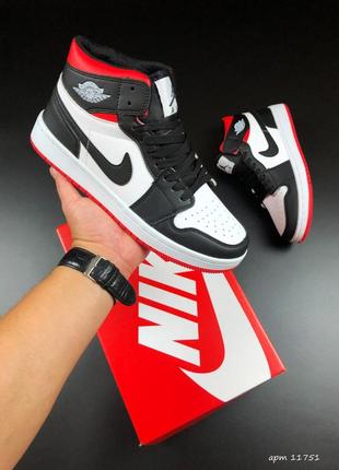 Кросівки чоловічі nike air jordan 1 з натуральної шкіри червоні чорні зі шнурівкою високі демі осінь/весна