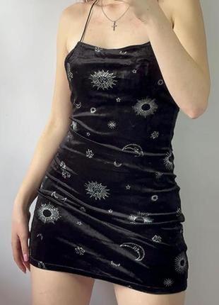 Велюровое бархатное черное мини платье h&amp;m