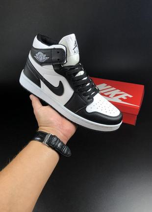 Кросівки air jordan 1 retro smoke high black white  / шикарные мужские кожаные кроссовки