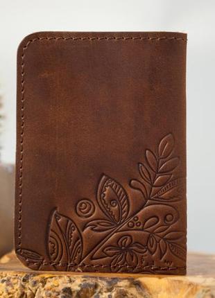 Обложка для id паспорта женская кожаная светло-коричневая с тиснением сова | обложка для прав 4 отдела7 фото