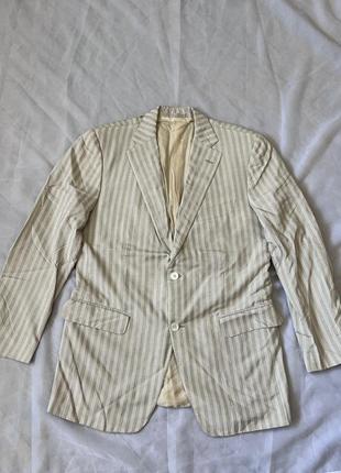 Бежевый шелковый пиджак baldessarini italy оригинальный в полоску