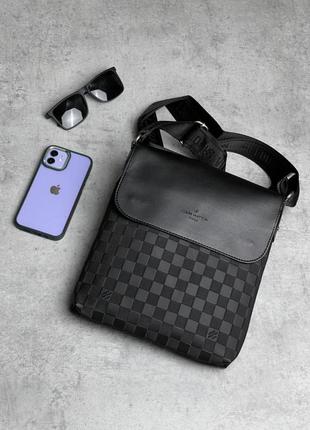 Месенджер шкіряний louis vuitton чорна клітка (велик.)