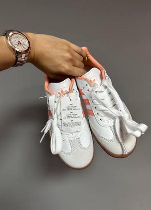 Женские кроссовки adidas samba “white / peach” premium #адидас6 фото