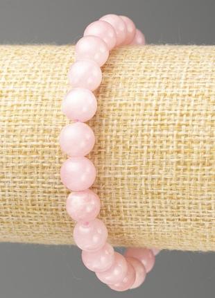 Браслет розовый кварц (имит. акрил) d-8мм +- l-18см+- гладкий шарик на резинке