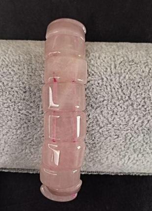 Браслет на резинці з натурального каменю рожевий кварц прямокутні ланки d-15х11мм+- l- 20см+-