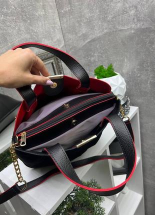 Женская сумка коричневая, сумочка классическая из эко-кожи и замши, замш а46 фото