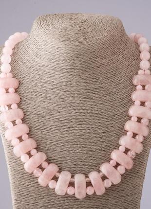 Намисто рожевий кварц клеопатра ланка 12*25 мм і кулька 10mm l50см